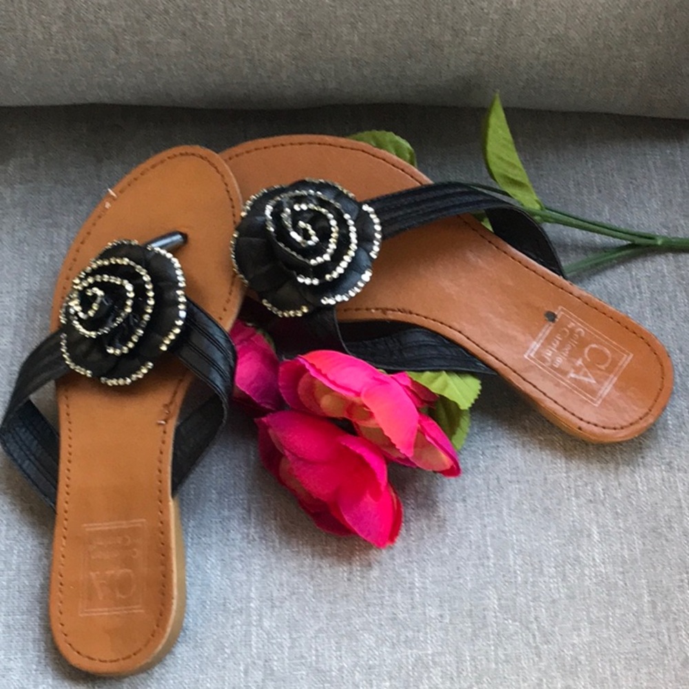Little black rose sandals with bling. Gently worn